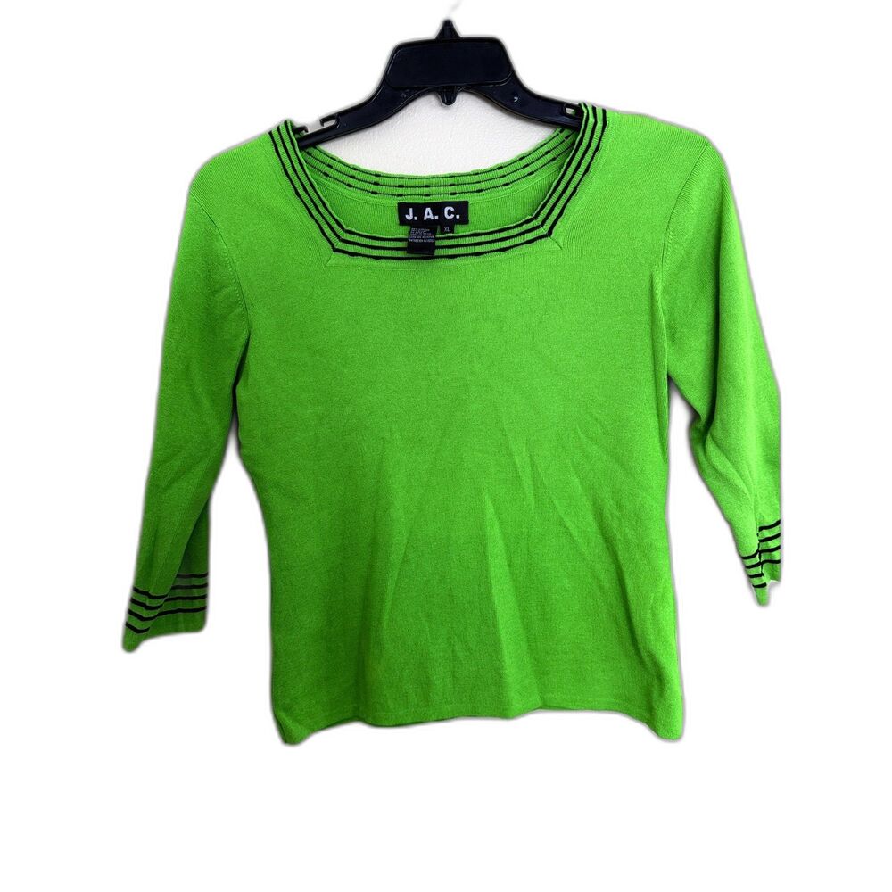 Vintage J.A.C.‎ Lime Green Square Neck Knit Top - XL - Y2K/90s